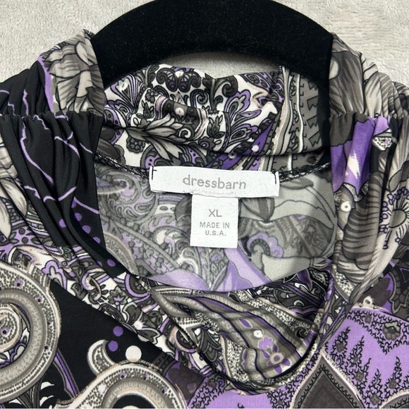Dressbarn Paisley Dark Floral Puff Sleeve Y2K High Neck Blouse Sz XL - Picture 7 of 7